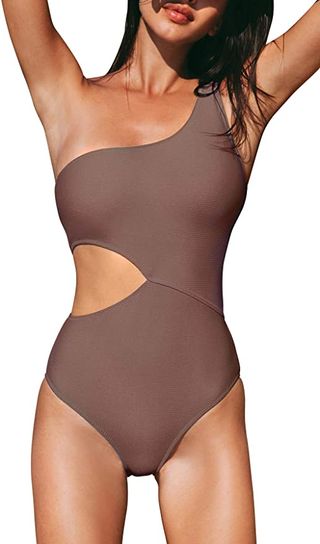 Cupshe + One Shoulder Cut Out Ribbed Swimwear Bathing Suits