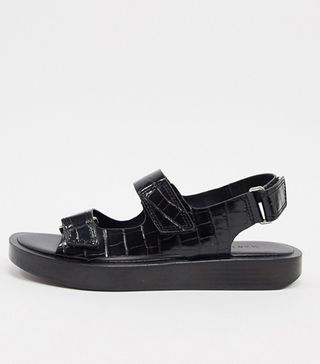 Who What Wear + Axel Flatform Sandals in Black Croc