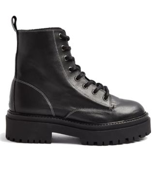 Topshop + Alana Black Leather Lace Up Boots