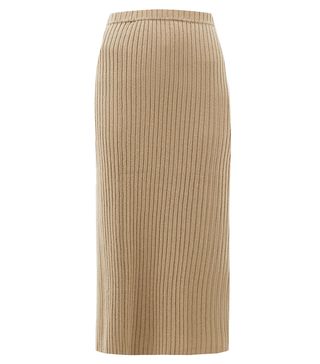 Allude + Rib-Knitted Cashmere Midi Skirt