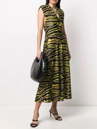 Marine Serre + Sleeveless Ruched Zebra Print Dress