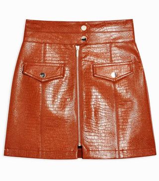 Topshop + Tan Crocodile Zip PU Mini Skirt