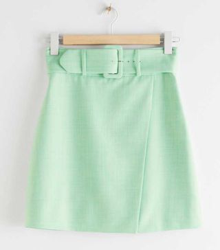 & Other Stories + Belted Tailored Overlap Mini Skirt