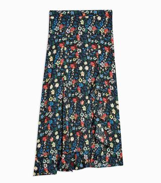 Topshop + Idol Floral Print Ruffle Midi Skirt