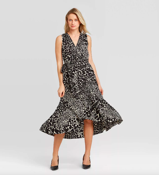 Who What Wear x Target + Animal Print Sleeveless Ruffle Trim Dress