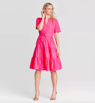 Who What Wear x Target + Short Sleeve Belted Tiered Dress