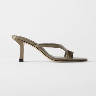 Zara + Square Toe Heeled Asymmetric Leather Sandals