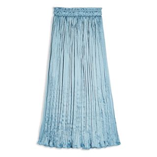 Topshop + Blue Crushed Satin Pleated Midi Skirt
