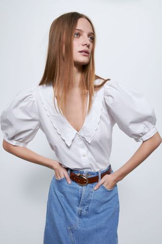 Zara + Embroidered Poplin Shirt