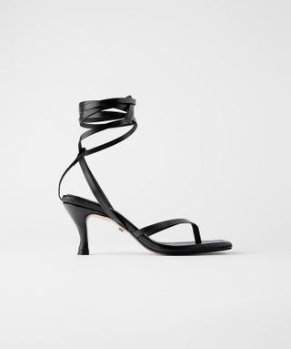 Zara + Heeled Leather Square Toe Sandals