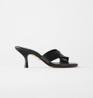 Zara + Cross Strap Heeled Leather Slides