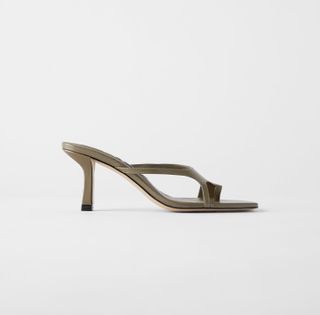 Zara + Square Toe Heeled Asymmetric Leather Sandals