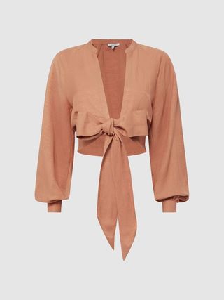 Reiss + Rust Axelle Tie Front Cropped Blouse