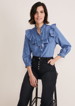 Phase Eight + Maryam Ruffle Front Denim Blouse