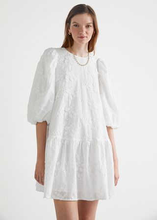 & Other Stories + Wide Cotton Embroidery Mini Dress