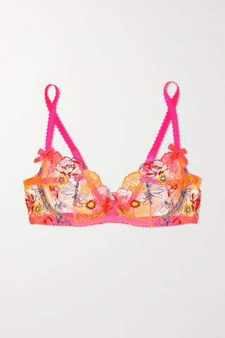 Agent Provocateur + Zuri Satin-Trimmed Embroidered Tulle Underwired Soft-Cup Bra