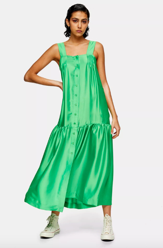 Topshop Boutique + Green Drop Hem Pinafore Dress