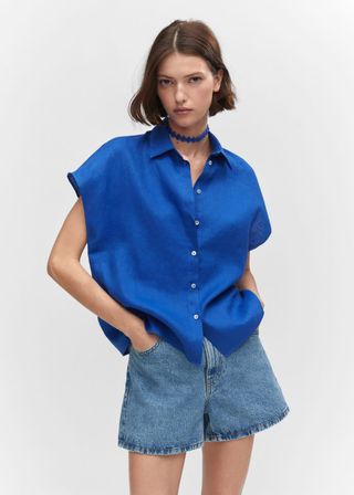 Mango + Short Sleeve Linen-Blend Shirt