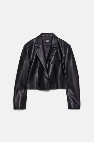 Zara + Faux Leather Cropped Blazer