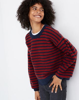 Madewell + Striped Grady Balloon-Sleeve Pullover Sweater in Coziest Yarn