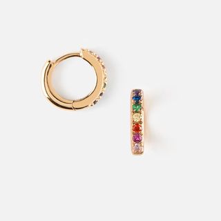 Orelia London + Rainbow Pave Huggie Hoop Earrings in Gold