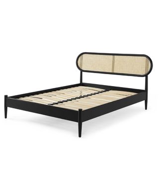 Made + Reema Double Bed, Black Stain Oak & Cane