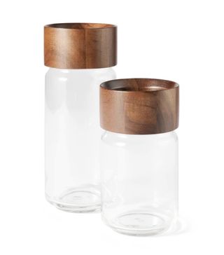 Made + Clover Acacia Set of 2 Wood Storage Jars, Natural