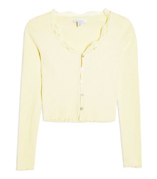 Topshop + Yellow Ribbed Lace Cardigan