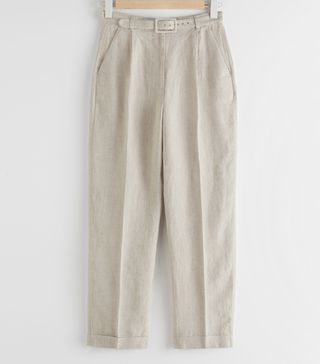 & Other Stories + High Rise Belted Linen Trousers