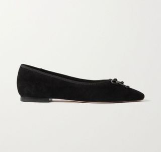 Porte & Paire + Bow-Embellished Suede Ballet Flats