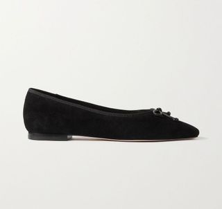 Porte 
Paire + Bow-Embellished Suede Ballet Flats