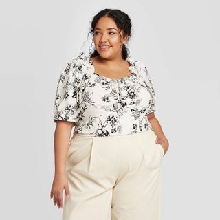 Who What Wear x Target + Floral Print Short Sleeve Blouse