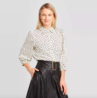 Who What Wear x Target + 3/4 Sleeve Collared Femme Utility Blouse