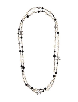 Chanel + Faux Pearl & Resin CC Clover Necklace