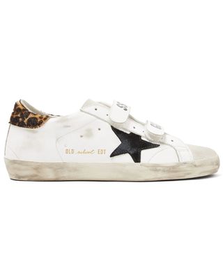 Golden Goose + Old School Velcro Logo-Strap Leather Trainers