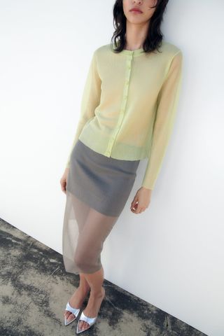 Zara + Mixed Semi-Sheer Knit Midi Skirt