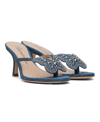 Blumarine + Blue Butterfly Denim Thong Sandals