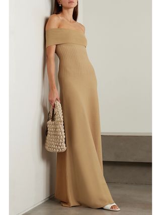 Staud + Artistry Off-The-Shoulder Stretch-Knit Maxi Dress