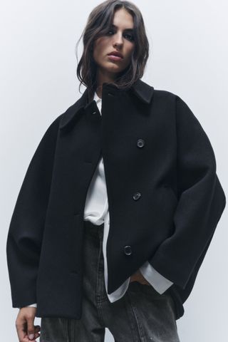 Zara + Cropped Manteco Wool Coat ZW Collection