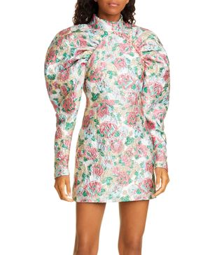Rotate + Kim Floral Jacquard Long Puff Sleeve Minidress