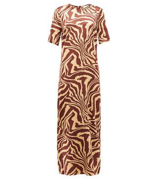 Ganni + Zip-Hem Tiger-Print Silk-Blend Dress