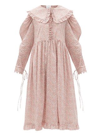 Horror Vacui + Lisi Ruffled-Collar Floral-Print Cotton Dress