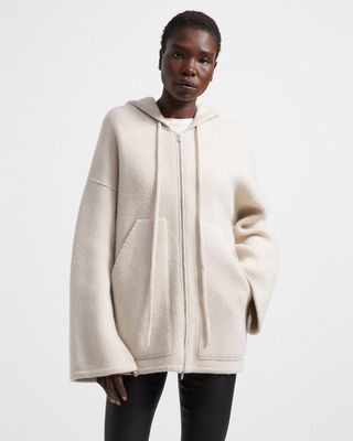 Theory + Oversized Zip Hoodie in Felted Wool-Cashmere