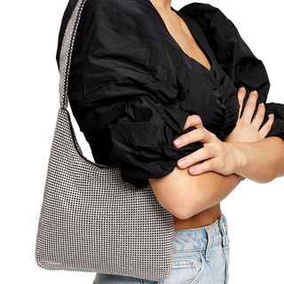 Topshop + Debbie Silver Diamante Shoulder Bag