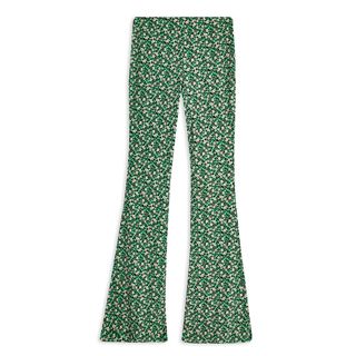 Topshop + Green Floral Print Flare Trousers