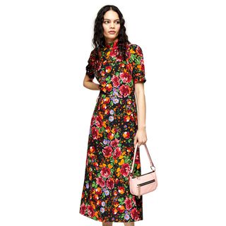 Topshop + Multicoloured Floral Print Tea Dress