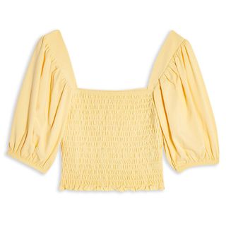 Topshop + Yellow Shirred Short Sleeve Top