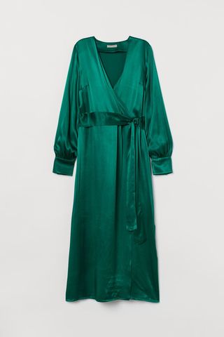 H&M + Satin Wrap-Front Dress