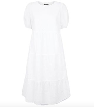 New Look + Petite White Broderie Puff Sleeve Midi Dress