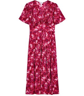 Topshop + Petite Willow Pink Floral Print Angel Sleeve Midi Dress